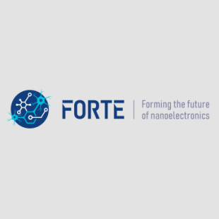 grphical logo with blue text FORTE Forming the future of nanoelectronics on light grey background