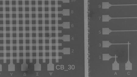 Image of a memristor crossbar array taken by an SEM